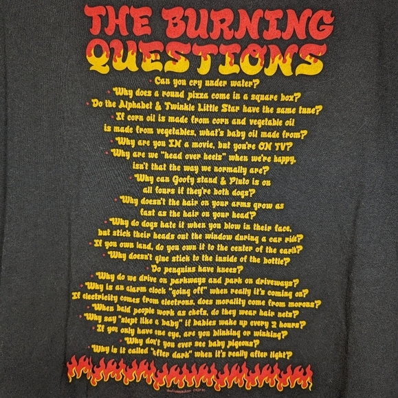 Vintage Y2K Burning Questions funny T-shirt Mens 2X Delta Tag - Picture 2 of 5